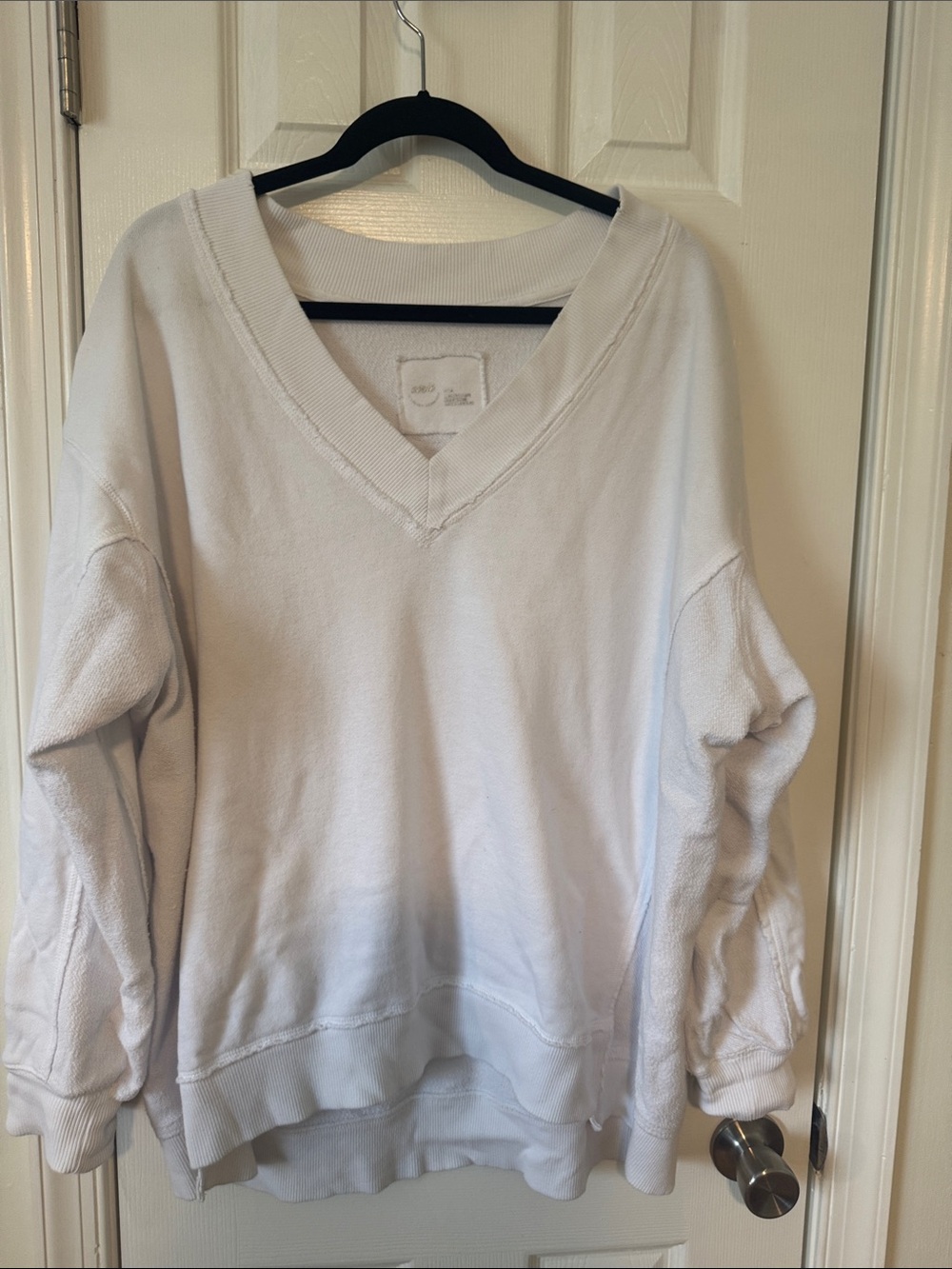 aerie White V-Neck Oversized Pullover Sweatshirt